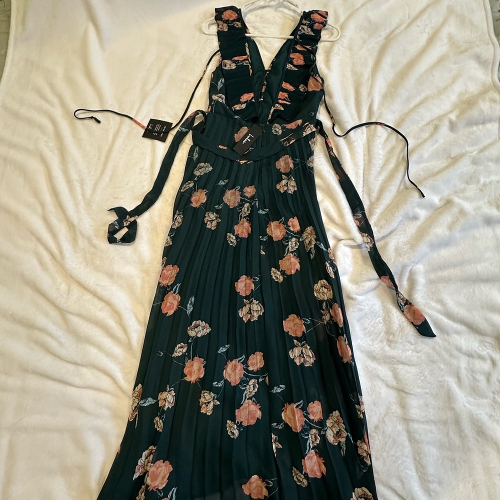 Lulu's Forest Green Floral Maxi Dress with Pink Roses - Picture 3 of 5